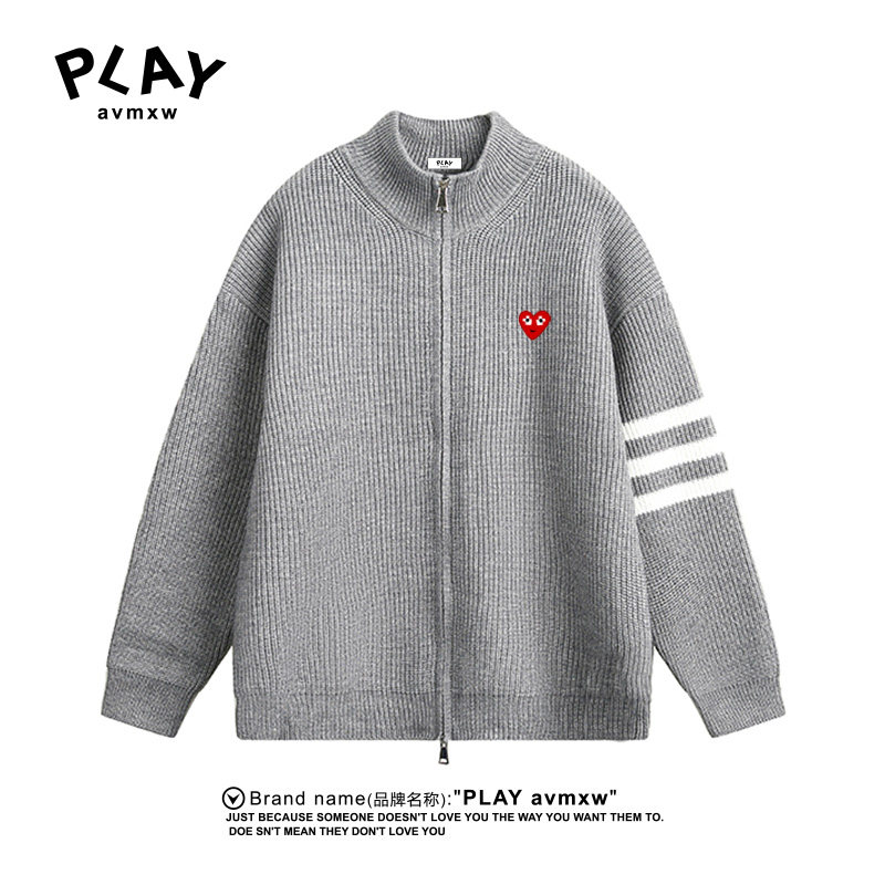 PLAY AVMXW 官方圆领针织衫秋冬季新款男女款休闲三条杠拼色毛衣