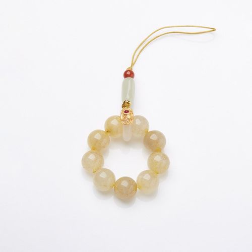 天然10MM金发晶手机链圆珠指环手捻水晶吊坠包挂钥匙扣挂件