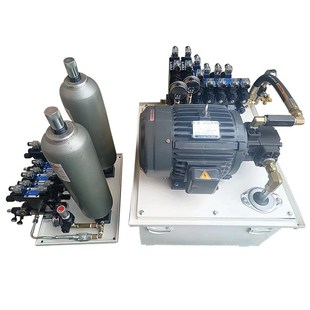 厂家供应双蓄能器12个电磁阀保压阀液压系统100L油箱5.5KW电机