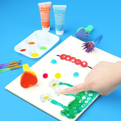 儿童绘画手指画套装海绵画刷手指画颜料可水洗宝宝美术画画工具
