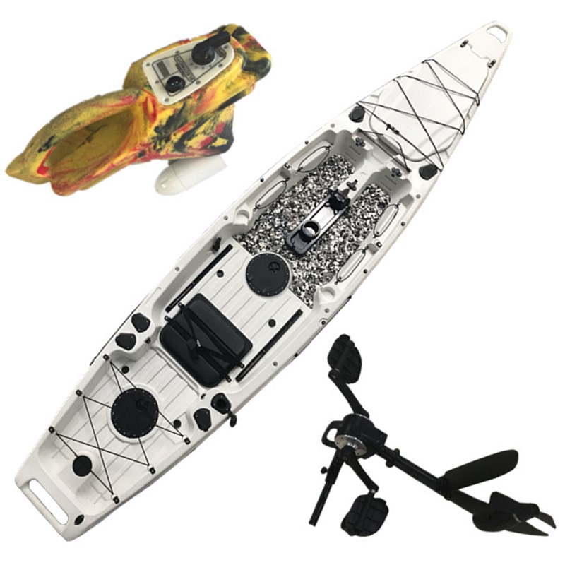 单人脚蹬皮划艇马达船塑料船硬艇不充气款可配电动马达电动适配