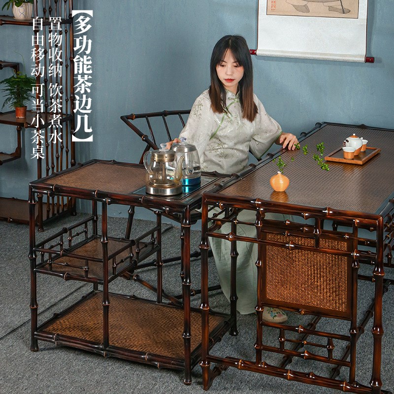 竹柒阁中式筇竹家具上水茶边几茶几客厅家用泡茶桌茶台方桌茶水柜