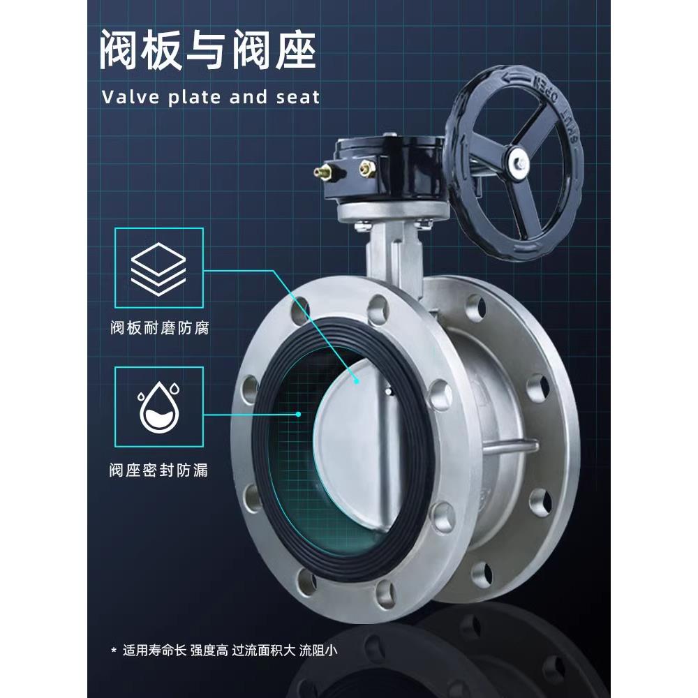 304不锈钢软密封手动法兰蝶阀四氟垫密封涡轮法兰蝶阀D41XD341X/F