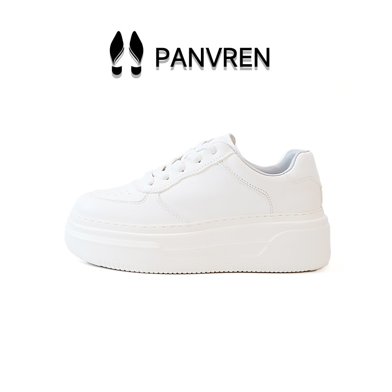Panvren马皮松糕增高小白鞋女图片