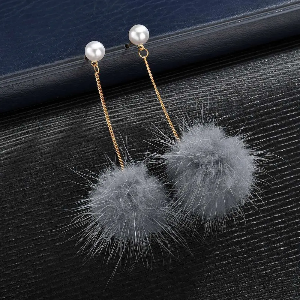 欧美时色水貂毛毛球耳钉气质女毛绒球球耳环配饰品耳饰