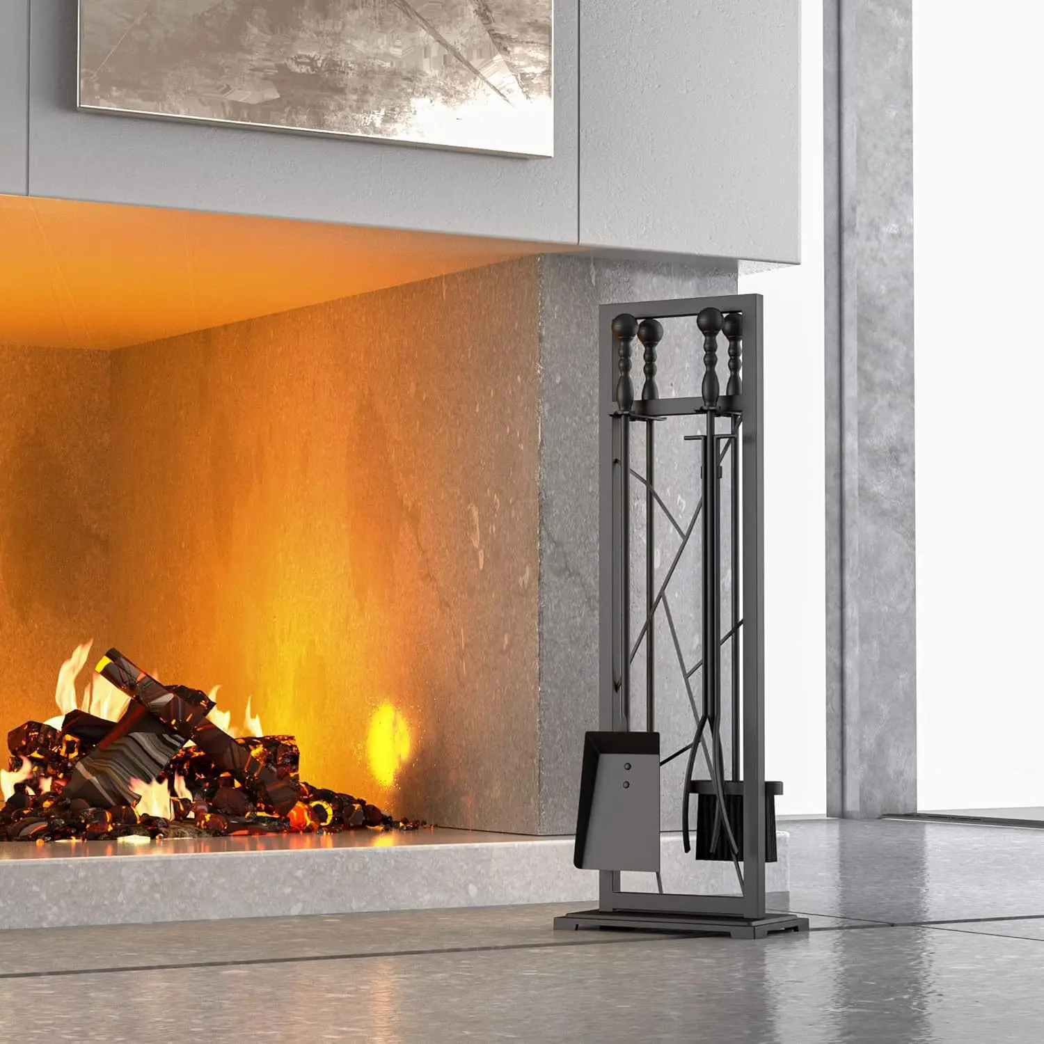 壁炉工具燃烧支架收纳架整理摆放立式木炉工具支架锻铁手柄