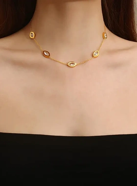 欧美ins网红时尚18k镀金水滴形白色玻璃潮流百搭钛钢手链三件套