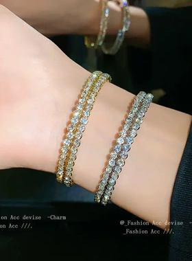 爆闪双层镶钻圆形可调节手镯韩系轻奢高级感气质手链精致时尚手饰