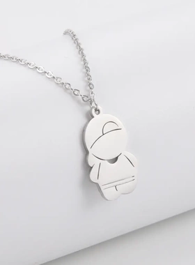 畅销一件爆款人物可爱q版倒扣帽子男孩不锈钢项链