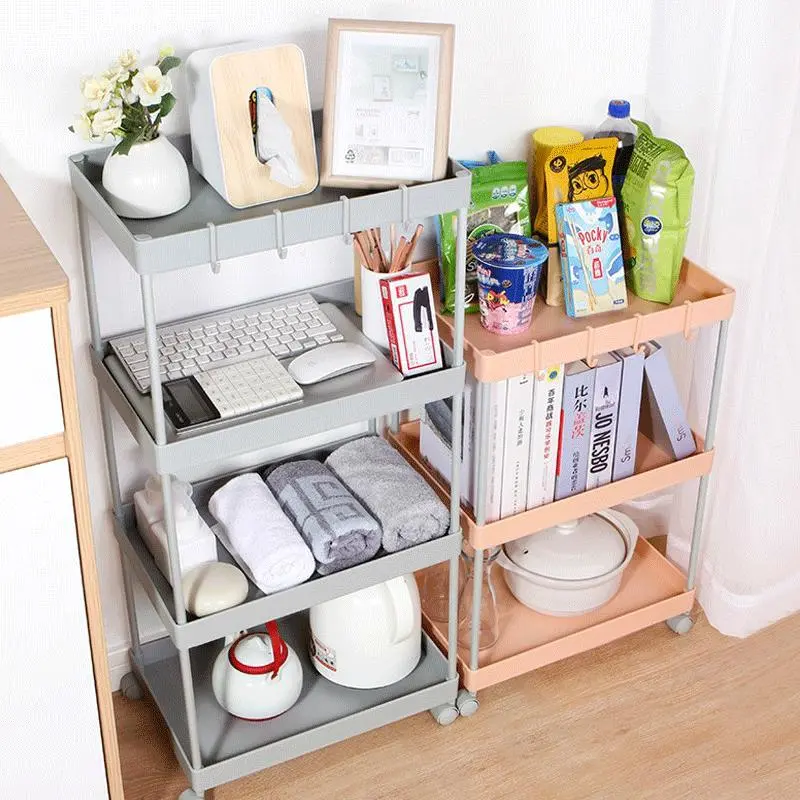 厨房浴室整理架落地多层储物架子可移动小推车带轮加宽低款(三层)