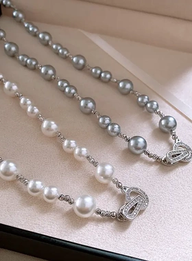 法式气质锆石圆环串珠珍珠款项链简约设计感锁骨链轻奢高级感项饰