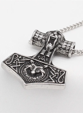 p1393 复古狼头项链挂坠吊坠凯尔特人之锤钛钢吊坠