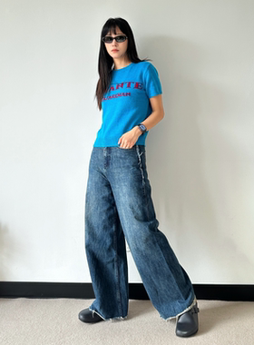 Avante Guardian夏季新款上衣韩系别致字母针织短袖t恤女蓝色深咖