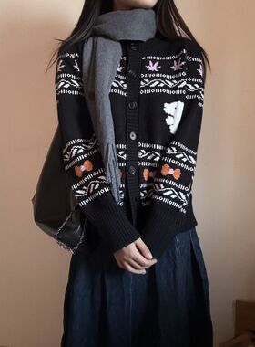 Avante Guardian原创慵懒毛衣女开衫秋冬针织衫外套上衣宽松撞色