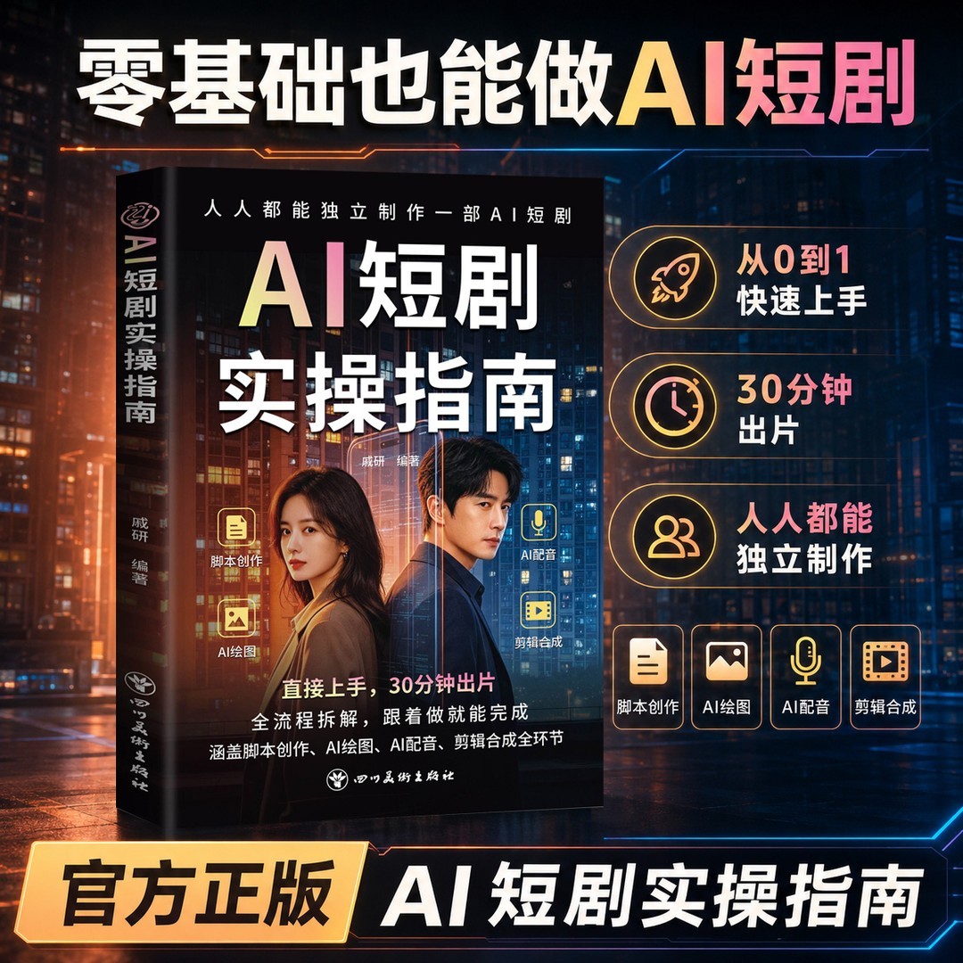 AI短剧实操指南 全流程制作速成实用教程书籍 从入门到精通 30分钟出片 人人都能独立创作图片