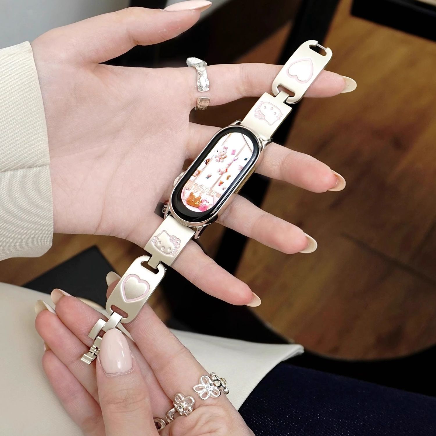 小众适用小米10表带爱心Kitty猫女款华为手环10nfc表带可爱链条女