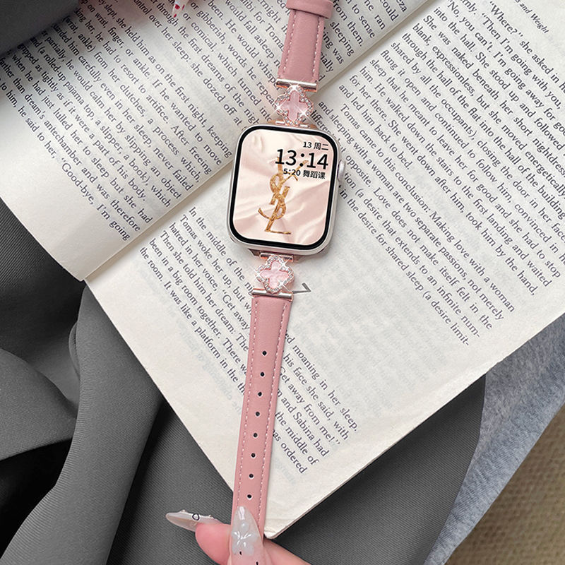 用OPPO3pro表带轻奢粉色镶钻四叶草OPPO手表watchx高级watch2女生