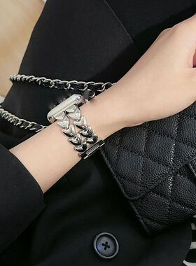 上手舒适用Apple苹果iwatchS8Ultra7代65432手表带爱心链金属链条