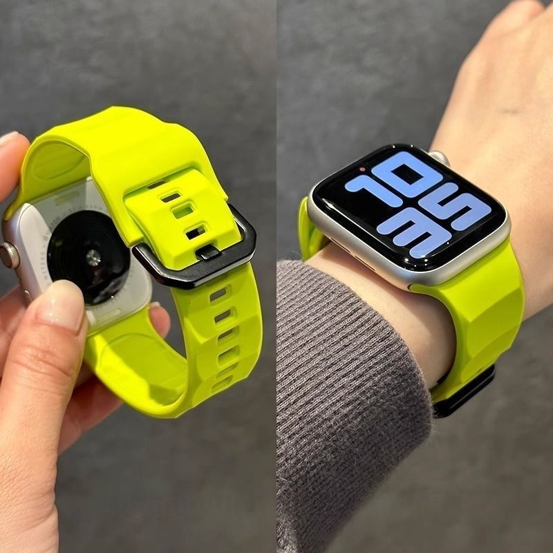 运动新款荧光绿适用苹果手表表带iwatch液态硅胶透气Applewatch夏