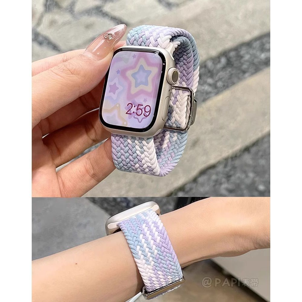 尼龙编织磁吸扣苹果appleiwatchS10手表带男女款S8华强北s9夏适用
