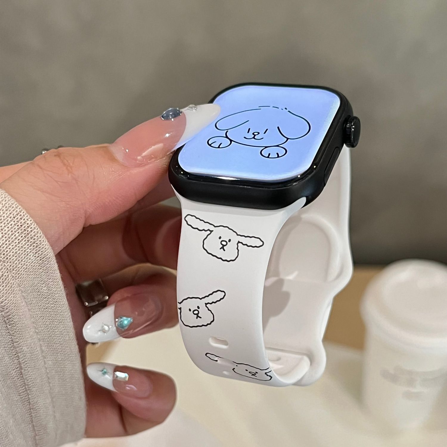 软萌猫咪适用苹果手表表带iwatchS11/10/9硅胶Apple白色2ultra/SE