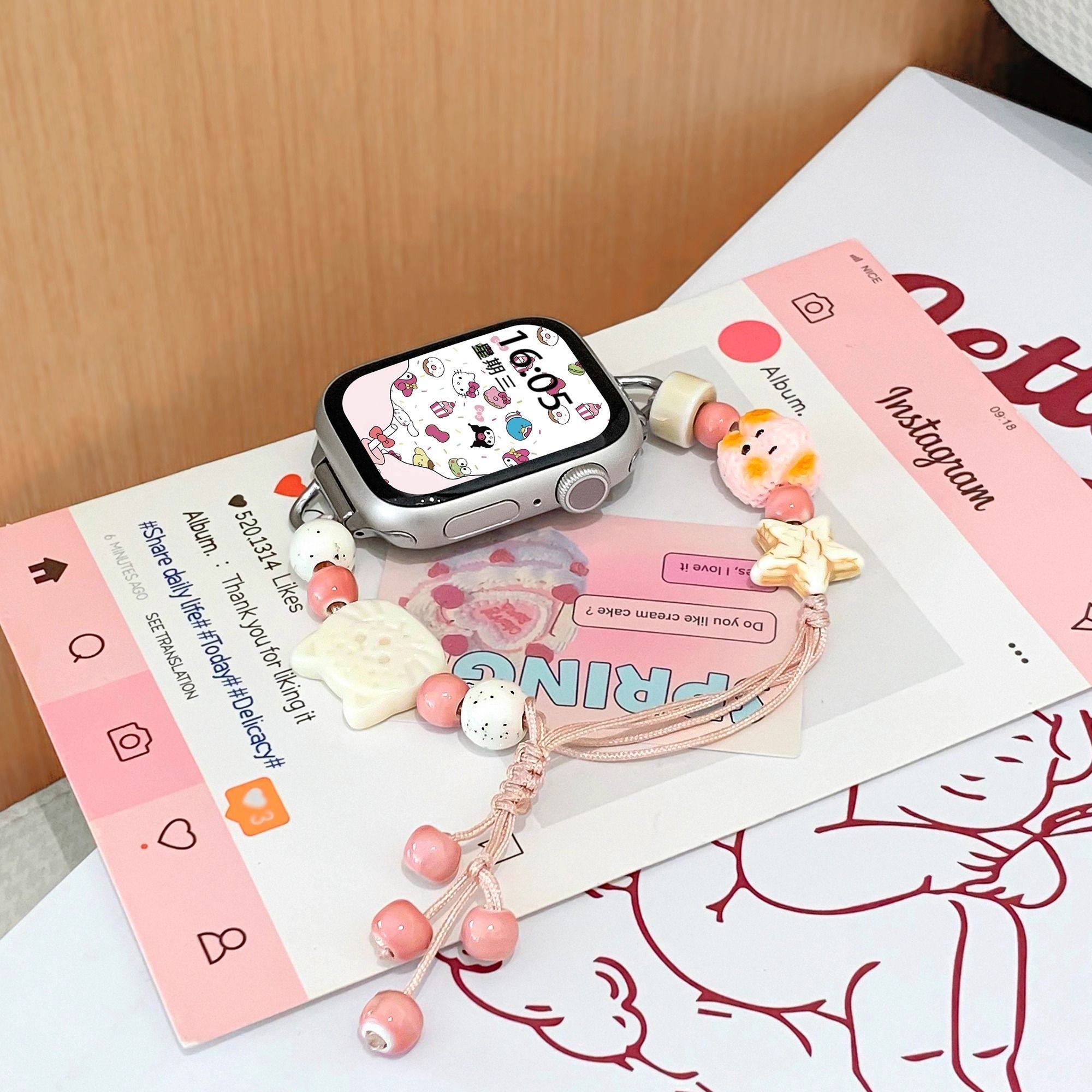 适用苹果AppleWatchs11表带可爱手链iwatch10987串珠金属女生腕带,手表,配件,淘宝优惠券,粉丝福利购,淘宝优惠卷