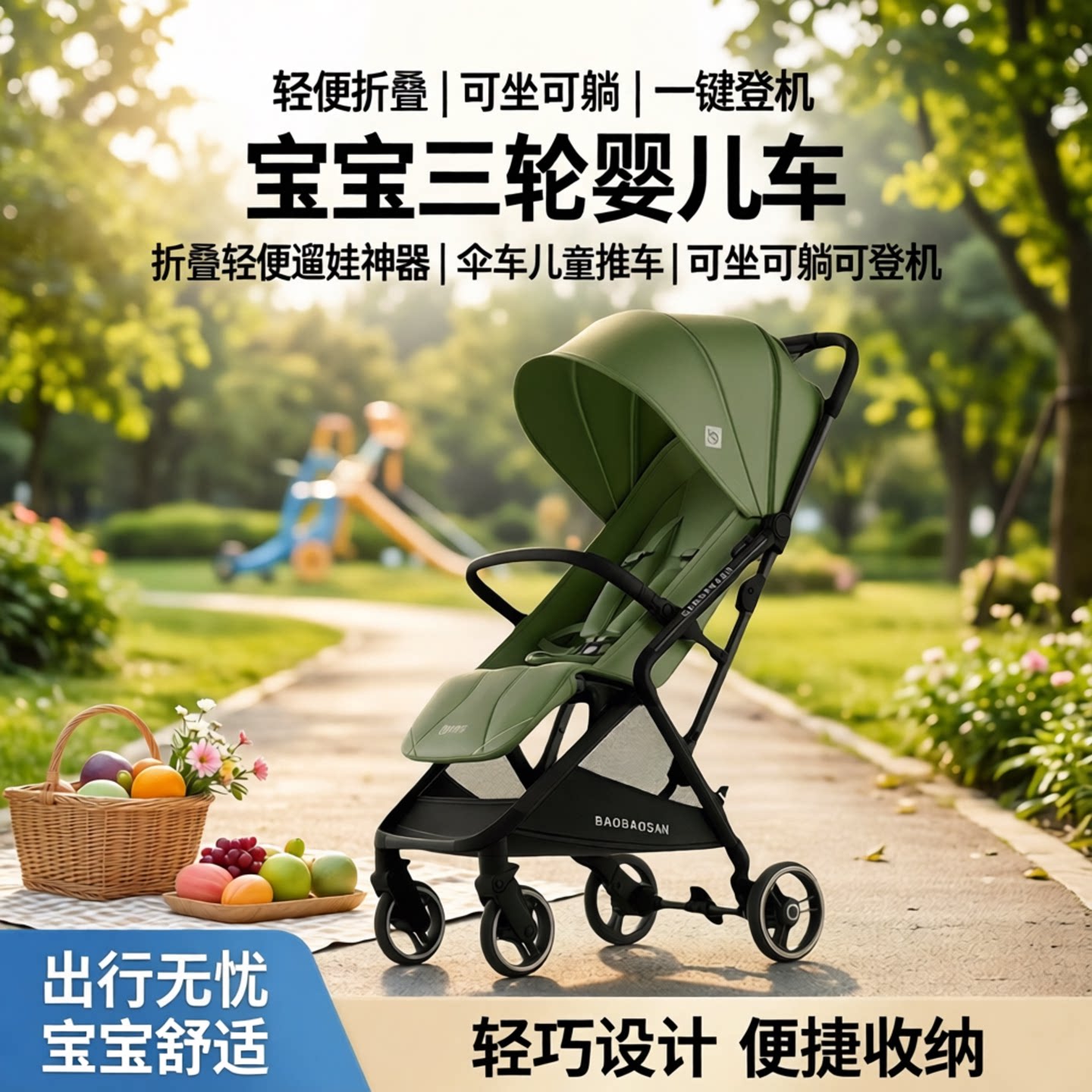 宝宝三婴儿车推车折叠轻便遛娃神器伞车儿童推车可坐可躺可登机