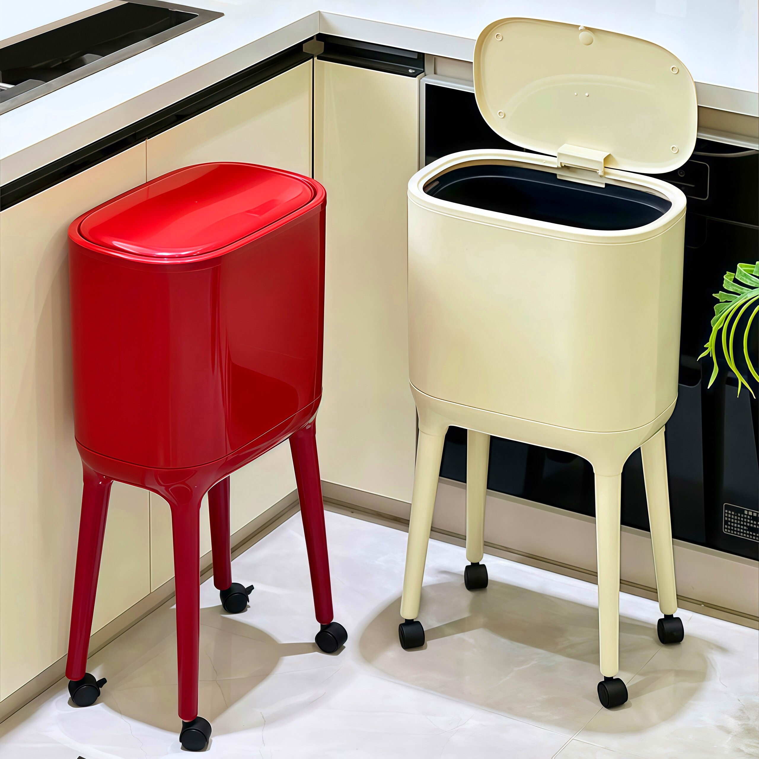 厨房垃圾桶专用家用2026新款高颜值带盖可移动大容量免弯腰高脚