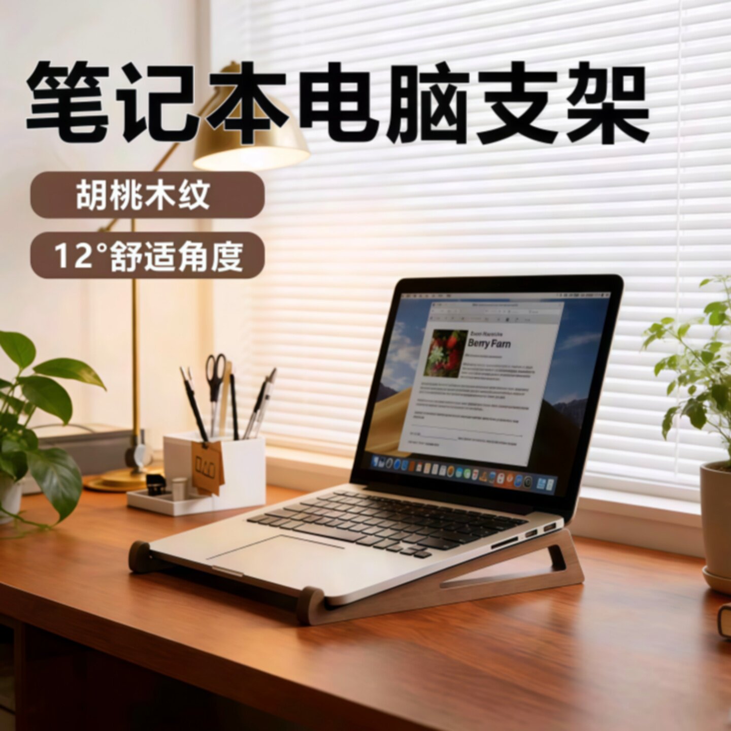 实木笔记本电脑支架散热悬空便捷办公桌面增高立式托架木质收纳架