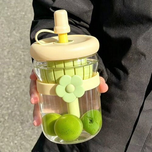 花朵玻璃吸管杯茶水分离伴手礼