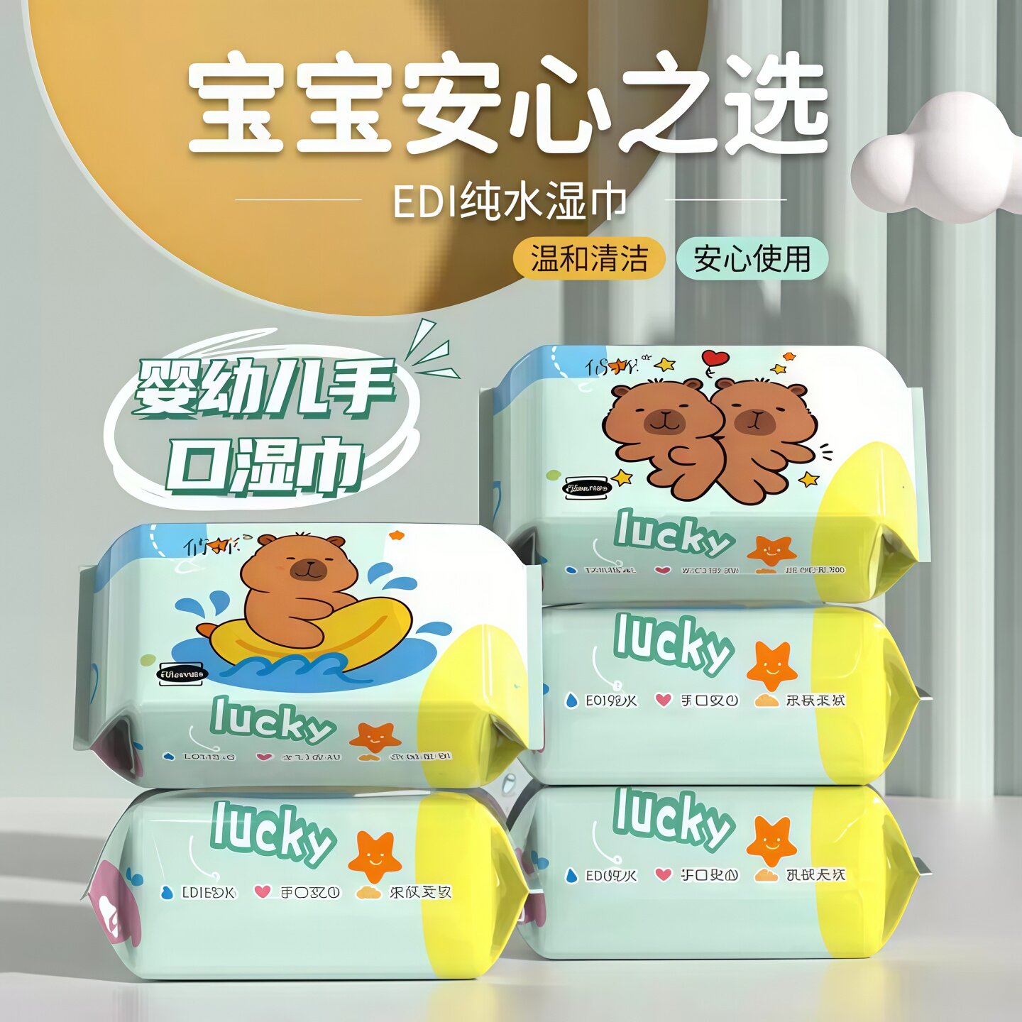 婴儿手口便携小包湿巾卡皮巴拉