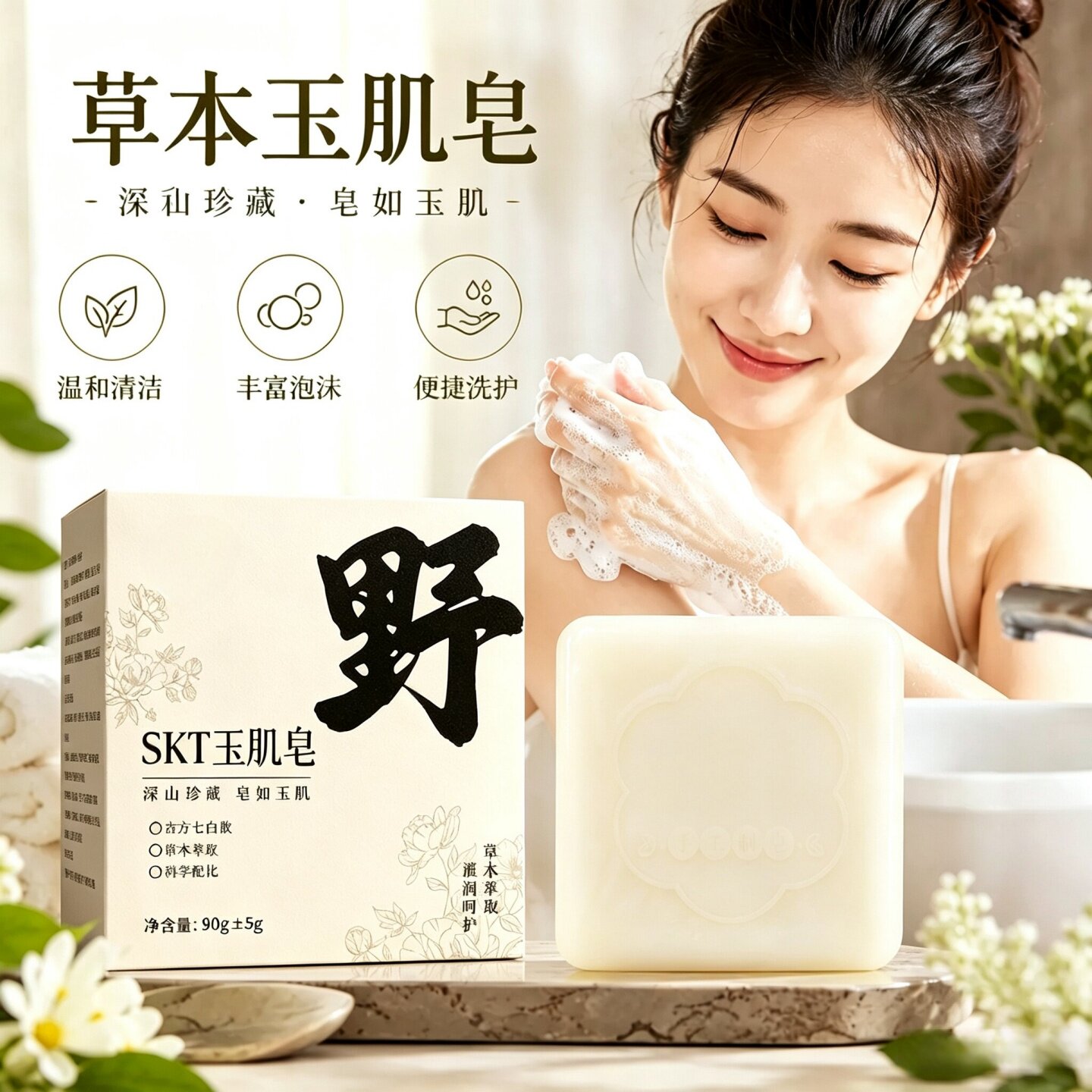 玉肌皂深山植萃洁面净身皂润温和