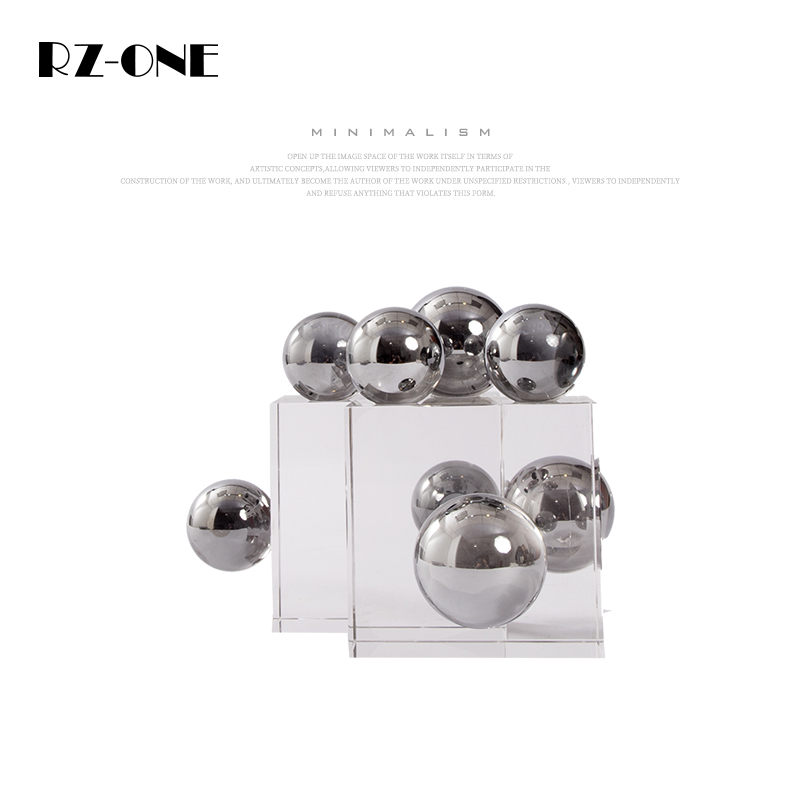 rzone/轻奢水晶玻璃工艺品摆设样板不锈钢圆球创意艺术品软装摆件