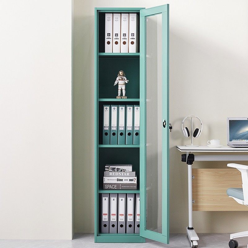 钢制单门办公文件柜员工储物柜玻璃门柜家用柜带锁书柜铁皮更衣柜