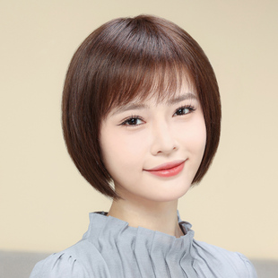 假发全头套女真人发丝短发假发波波头真发时尚自然日常假发全头套