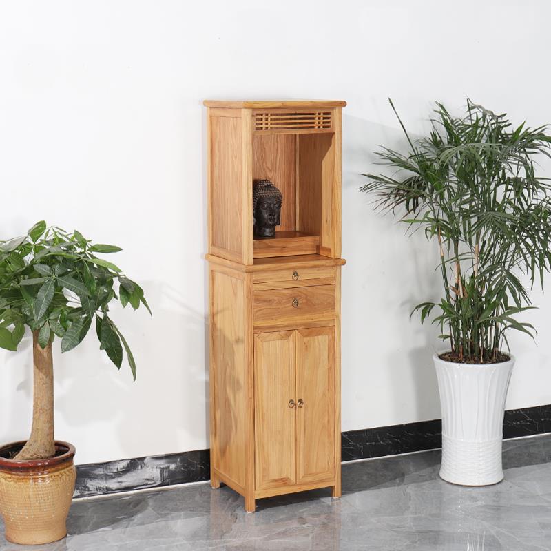 老榆木佛龛立柜财神供奉柜实木供台家用供桌48-68观音带门神龛柜