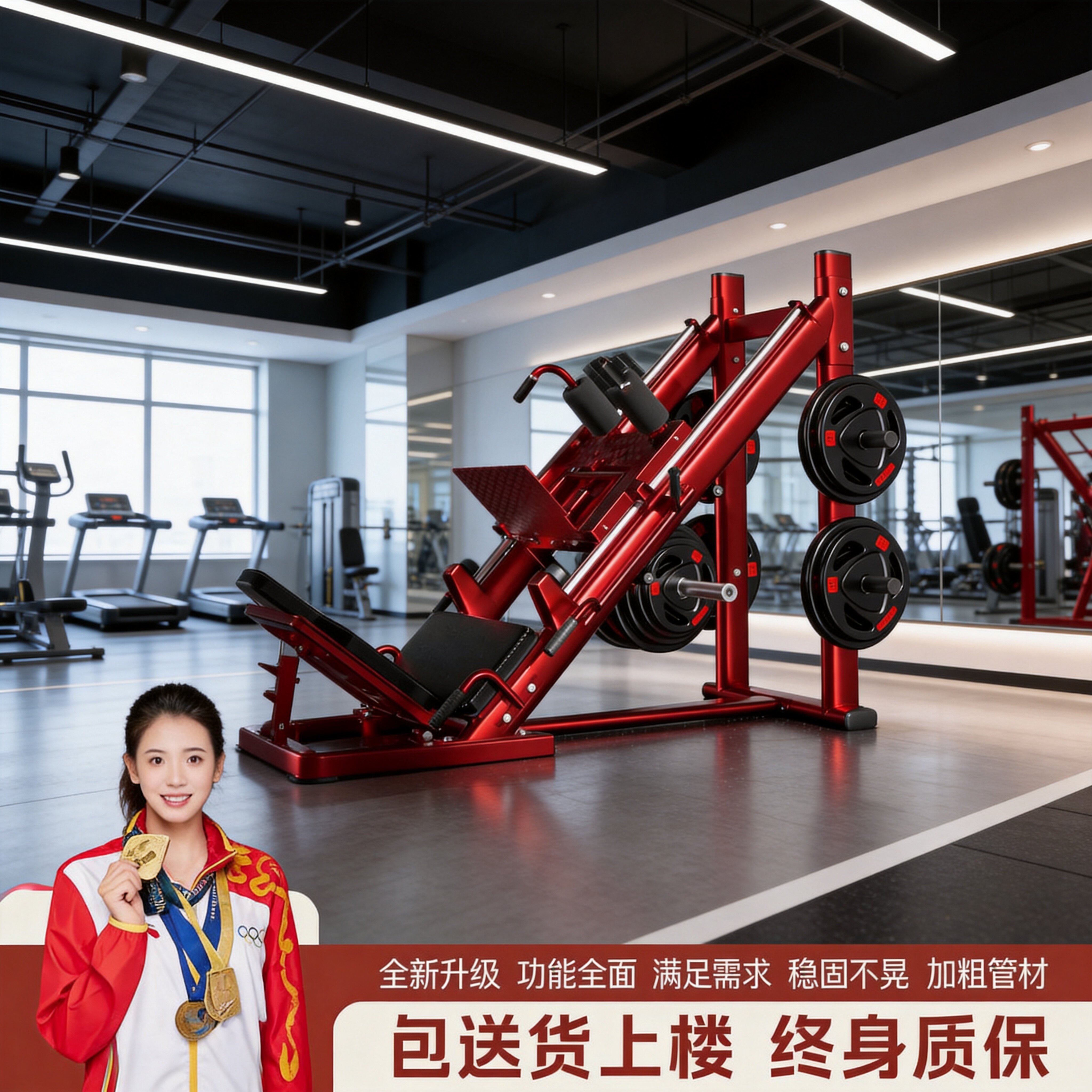 哈克深蹲机倒蹬机多功能合一健身
