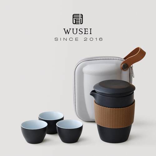 闻说|黑砂出尘快客杯户外陶瓷一壶三杯便携外出旅行功夫茶具套装