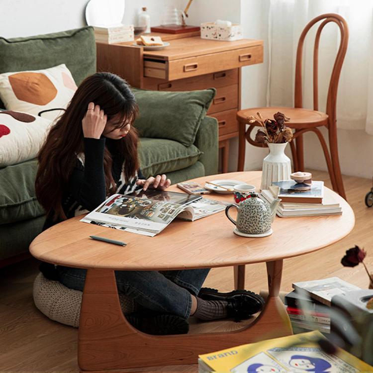 日式风原实木茶几可移动极简约樱桃家用具小户型客厅沙发圆桌边几