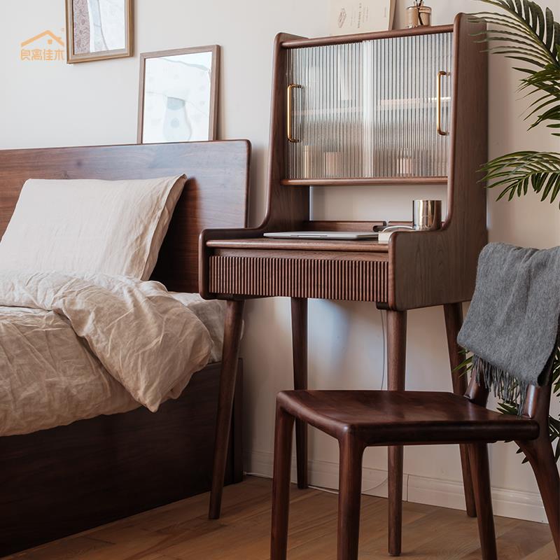 良禽佳木原木双抽无镜梳妆台小户型60cm迷你电脑桌两用日式樱桃木