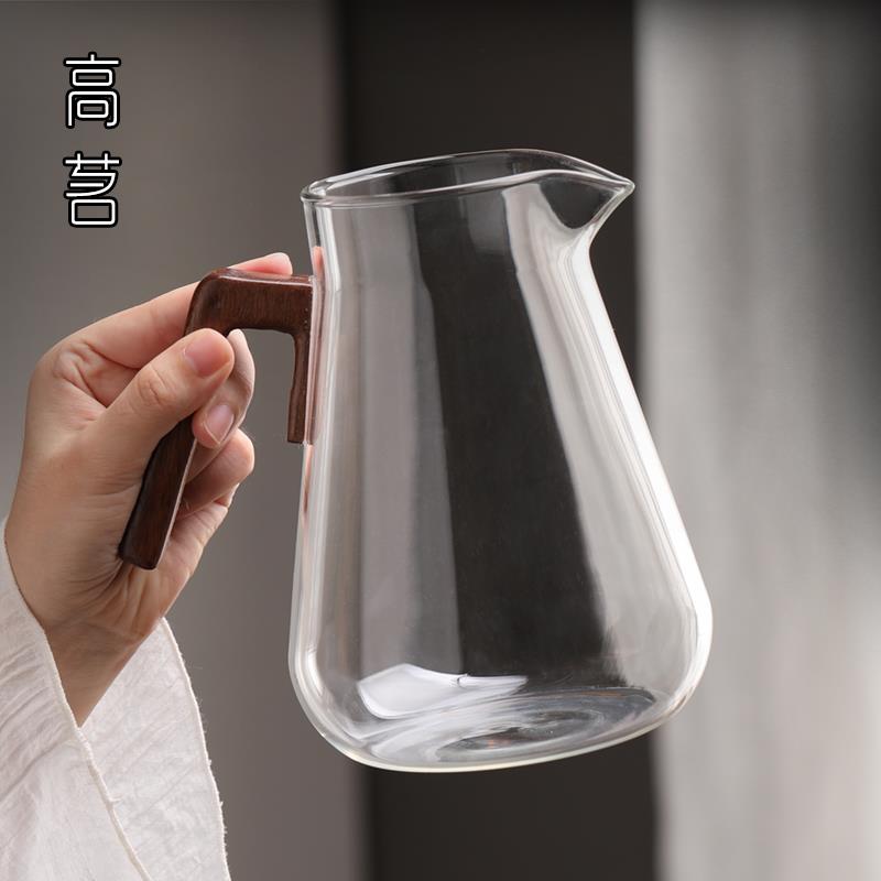 玻璃公道杯大容量1000ml木柄分茶器大号公杯可加热加厚泡茶壶图片