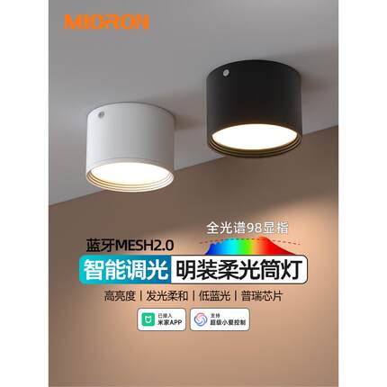 智能明装筒灯led散光客厅天花灯过道灯圆形桶灯吸顶免打孔筒灯