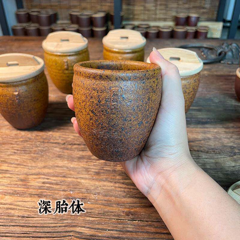 纯手工粗陶小水缸粗瓷茶具水缸杯水瓮杯陶瓷茶杯主人杯中式