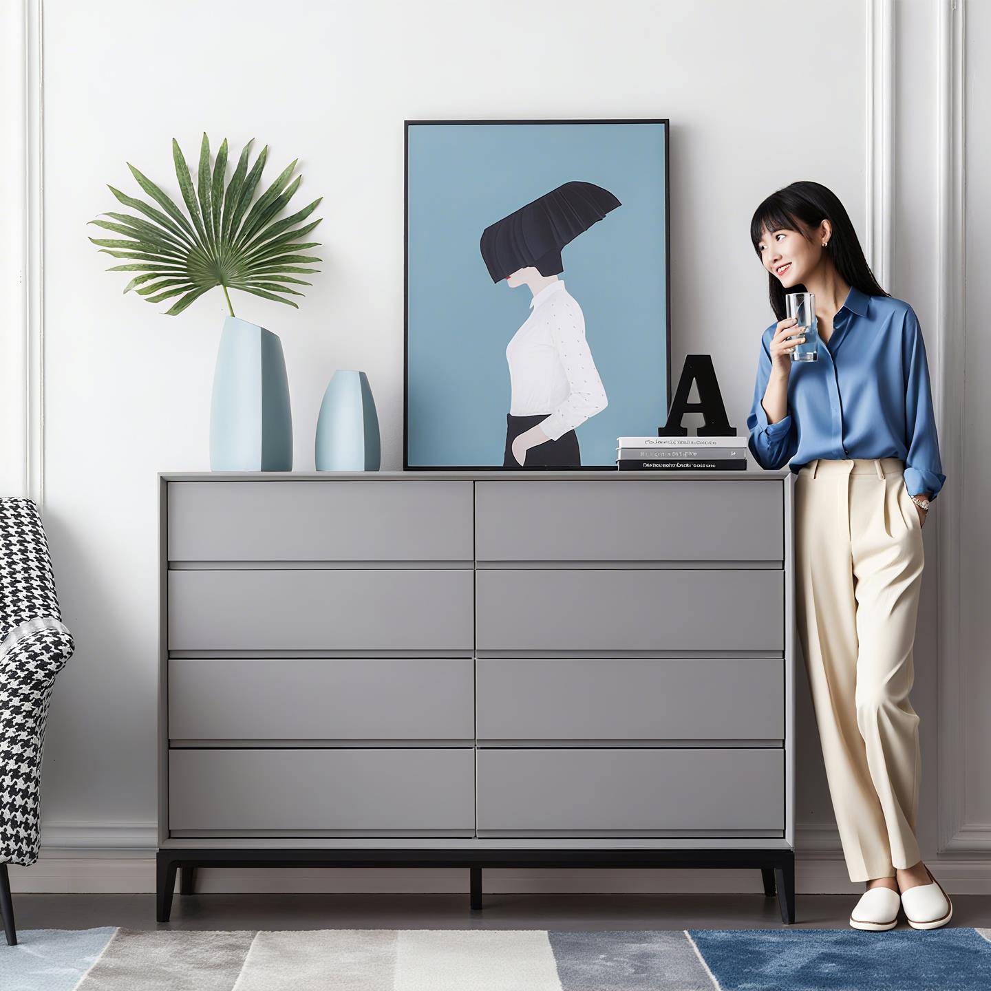 意式极简八斗柜收纳柜卧室靠墙床尾置物柜收纳柜实木卧室简约现代