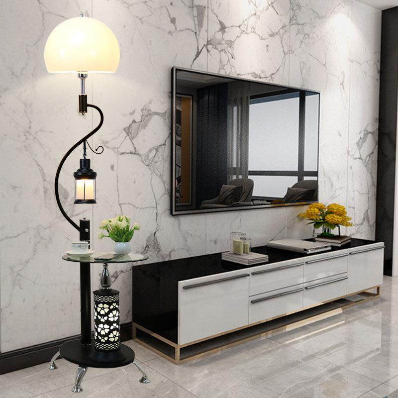 简约现代客厅落地灯房间卧室落地台灯带茶几玻璃灯饰灯具创意北欧