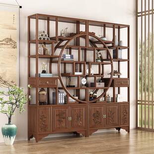 大团圆博古架实木中式多宝阁收耐架子隔断简约置物架菠萝格展示柜