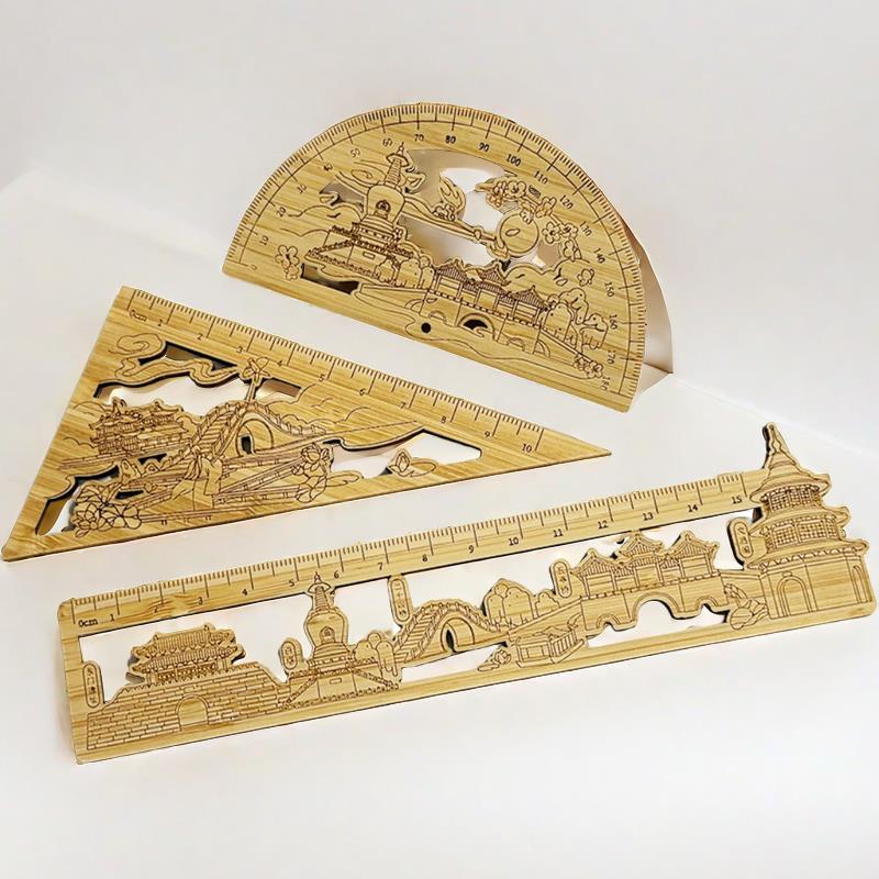扬州竹雕工艺尺套装瘦西湖文昌阁二十四桥尺子旅游纪念品学生礼物