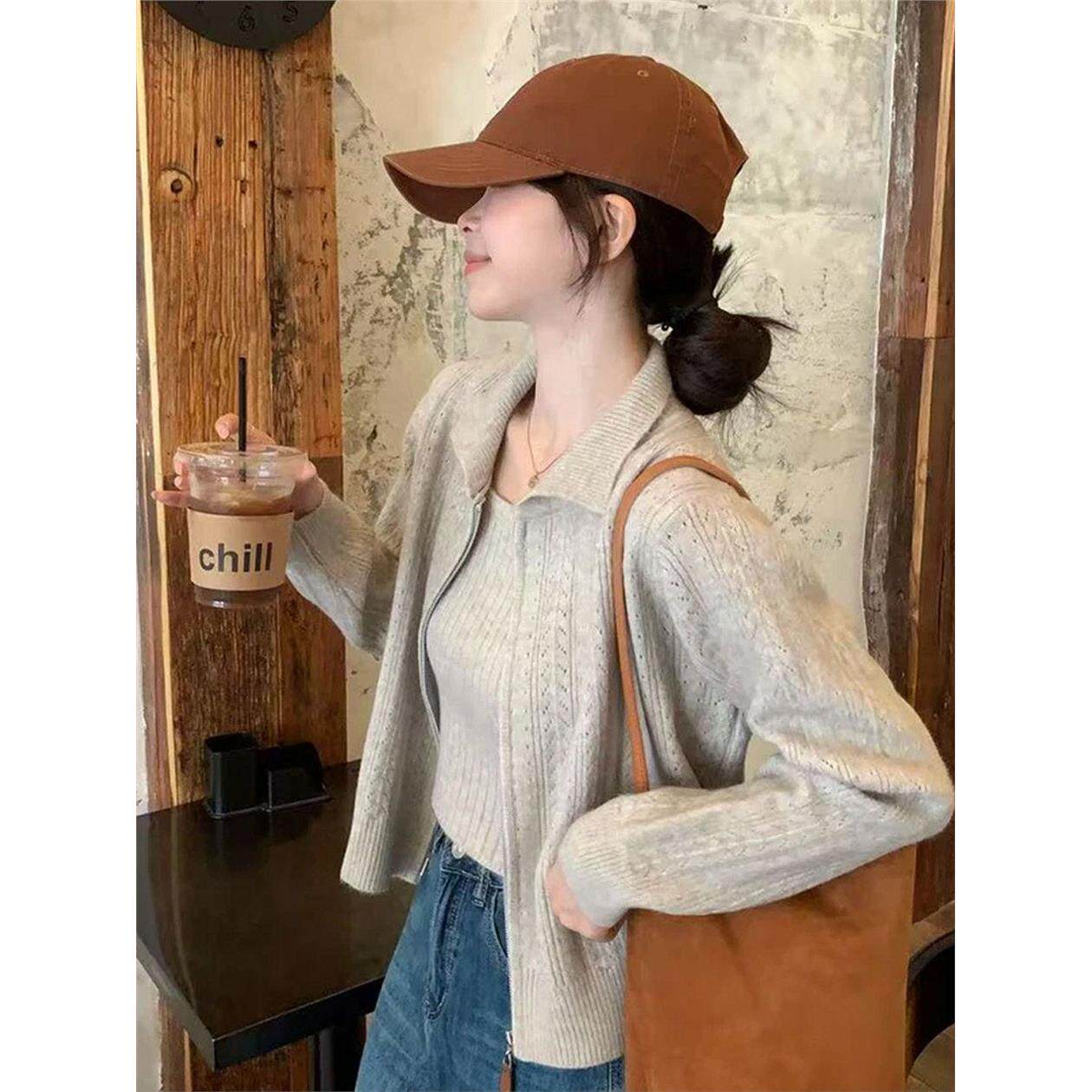 小香风针织套装女2025新款秋季穿搭一整套毛衣外套吊带背心两件套