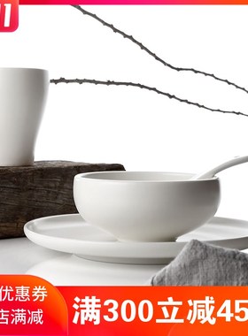 C创意酒店用品个性餐厅陶瓷餐具纯白色摆台四R件套饭店碗盘套装