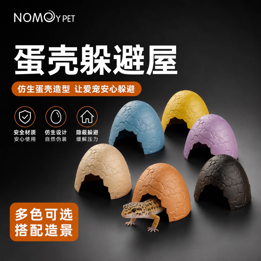 诺摩变色龙蜥蜴守宫爬宠饲养箱大空间塑料仿真岩石蛋壳躲避屋